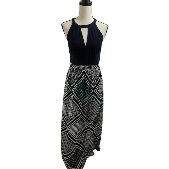 Vince camuto womens maxi dress. Size 6 skirt geometric pattern blue.white - Picture 1 of 12